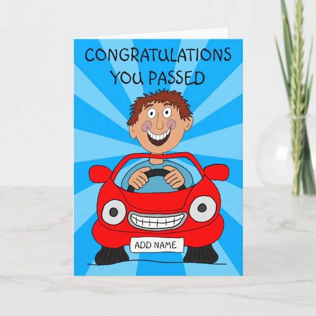 Happy Man hat gerade den Driving Test bestanden Karte (Vorderseite)