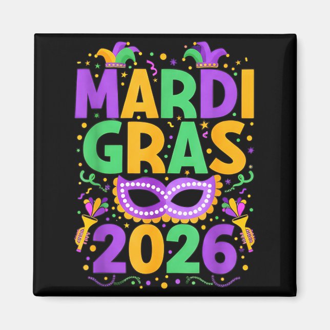 Happy Mardi Gras 2026 Costume New Orleans Matching Magnet (Vorne)