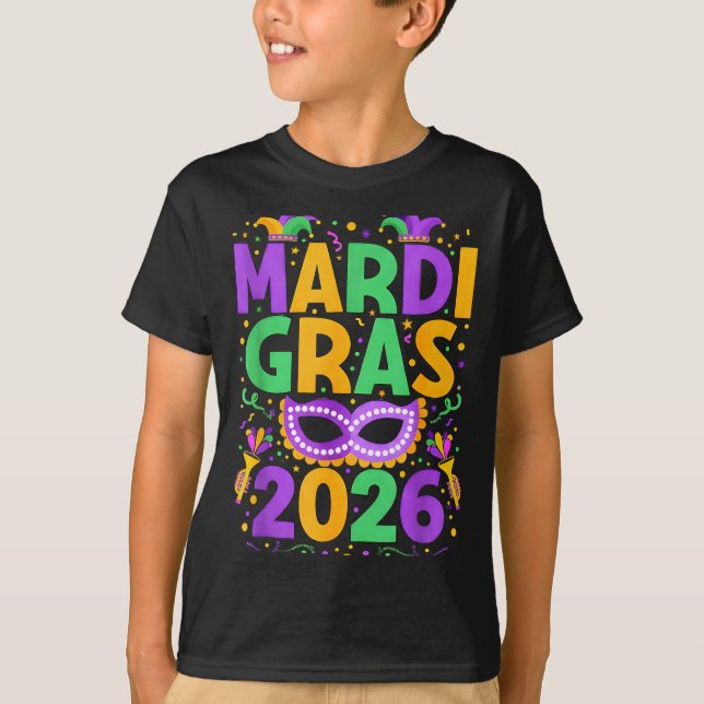Happy Mardi Gras 2026 Costume New Orleans Matching T-Shirt (Vorderseite)