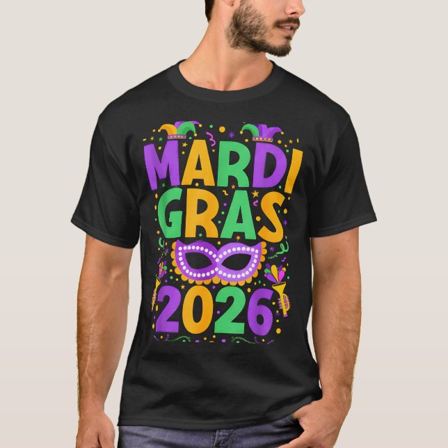 Happy Mardi Gras 2026 Costume New Orleans Matching T-Shirt (Vorderseite)