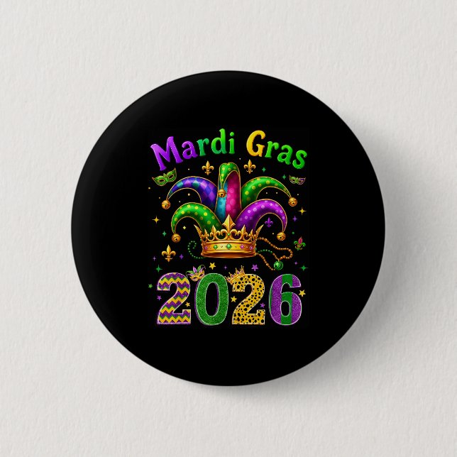 Happy Mardi Gras 2026 Jester Hat Men Women Kid Car Button (Vorderseite)