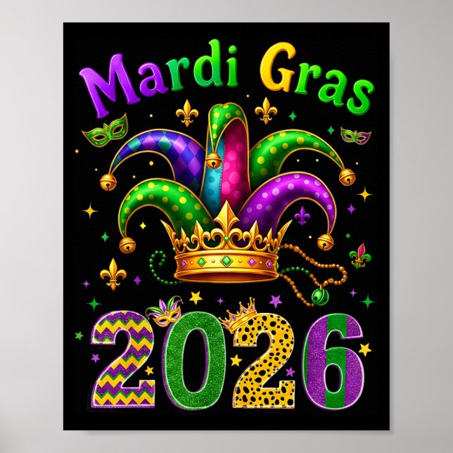 Happy Mardi Gras 2026 Jester Hat Men Women Kid Car Poster (Vorne)