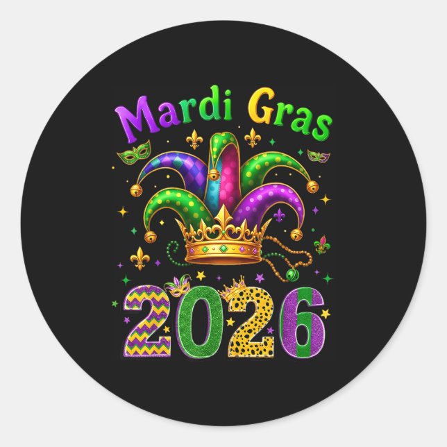 Happy Mardi Gras 2026 Jester Hat Men Women Kid Car Runder Aufkleber (Vorderseite)