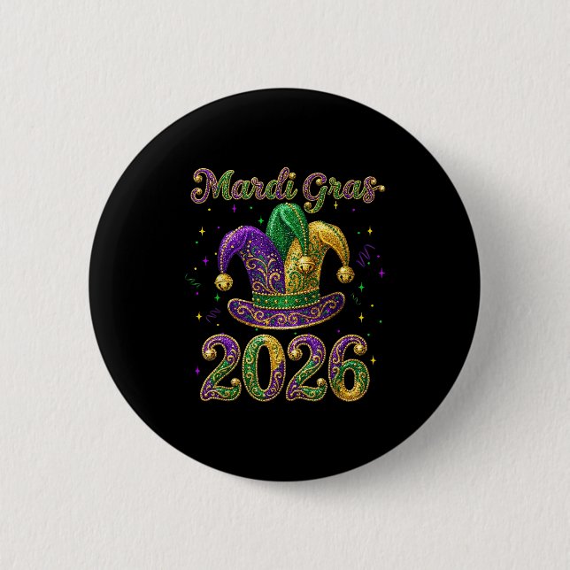 Happy Mardi Gras 2026 Jester Hat New Orleans Men W Button (Vorderseite)