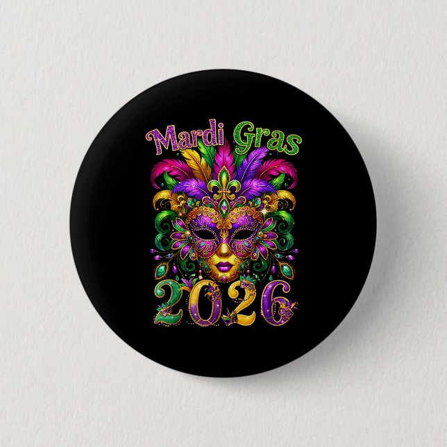 Happy Mardi Gras 2026 Jester Hat New Orleans Men W Button (Vorderseite)