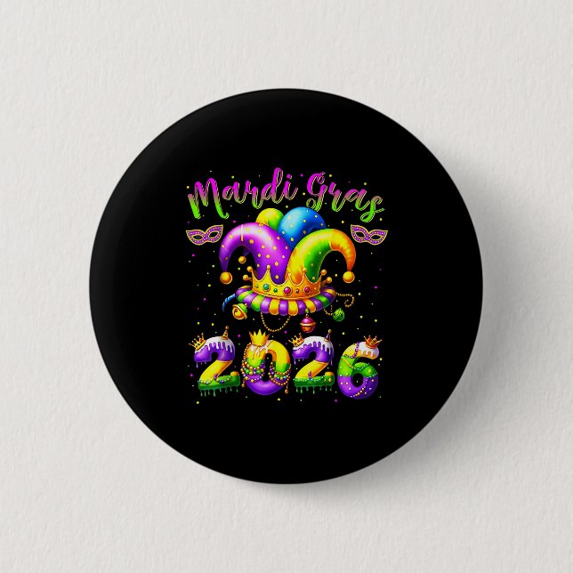 Happy Mardi Gras 2026 Jester Hat New Orleans Men W Button (Vorderseite)