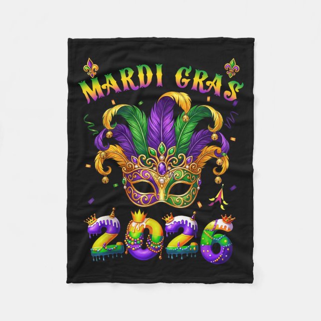 Happy Mardi Gras 2026 Jester Hat New Orleans Men W Fleecedecke (Vorderseite)