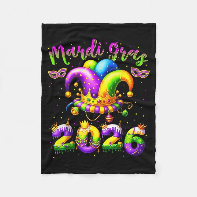 Happy Mardi Gras 2026 Jester Hat New Orleans Men W Fleecedecke (Vorderseite)