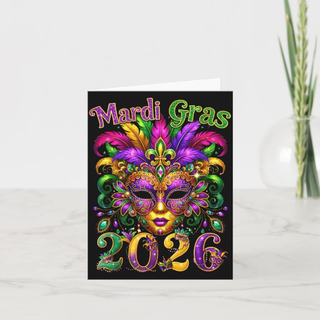 Happy Mardi Gras 2026 Jester Hat New Orleans Men W Karte (Vorderseite)