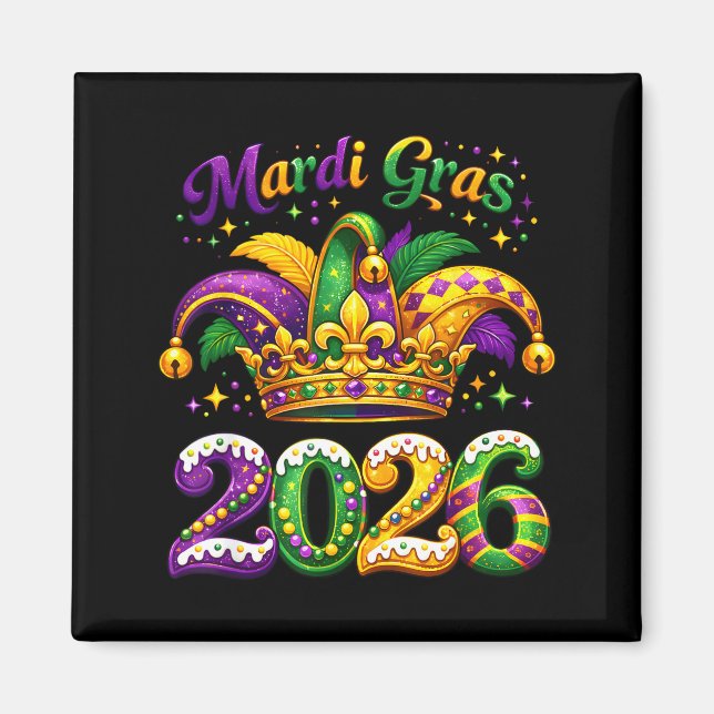 Happy Mardi Gras 2026 Jester Hat New Orleans Men W Magnet (Vorne)