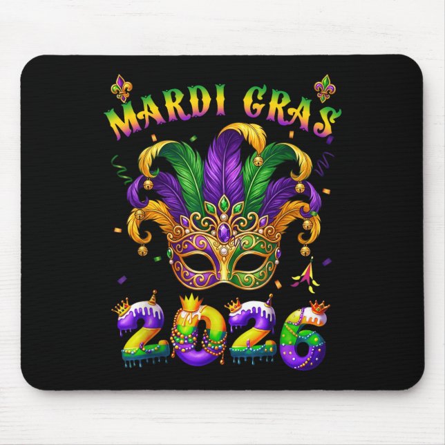 Happy Mardi Gras 2026 Jester Hat New Orleans Men W Mousepad (Vorne)