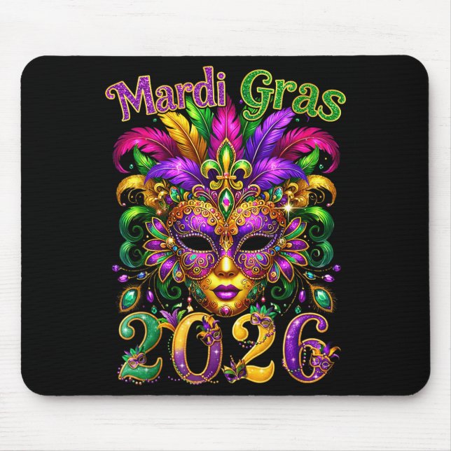 Happy Mardi Gras 2026 Jester Hat New Orleans Men W Mousepad (Vorne)