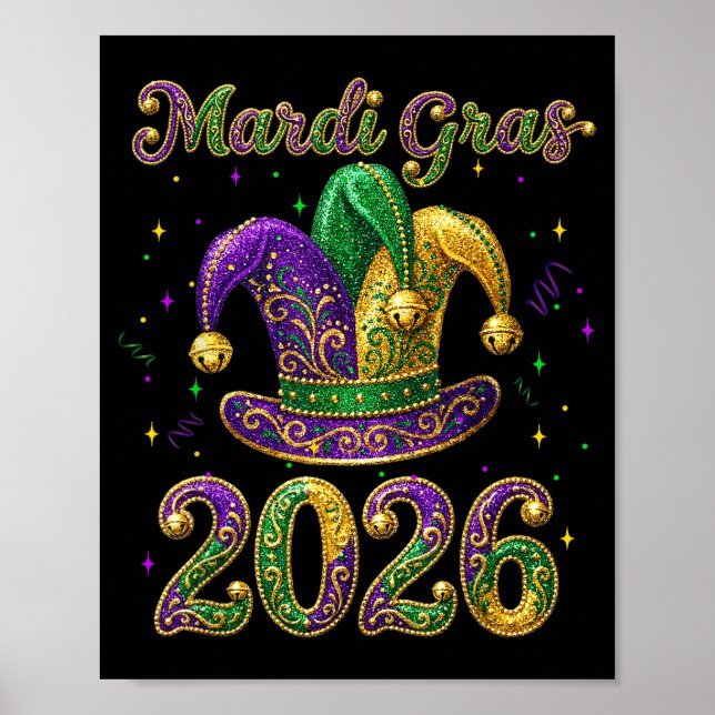 Happy Mardi Gras 2026 Jester Hat New Orleans Men W Poster (Vorne)