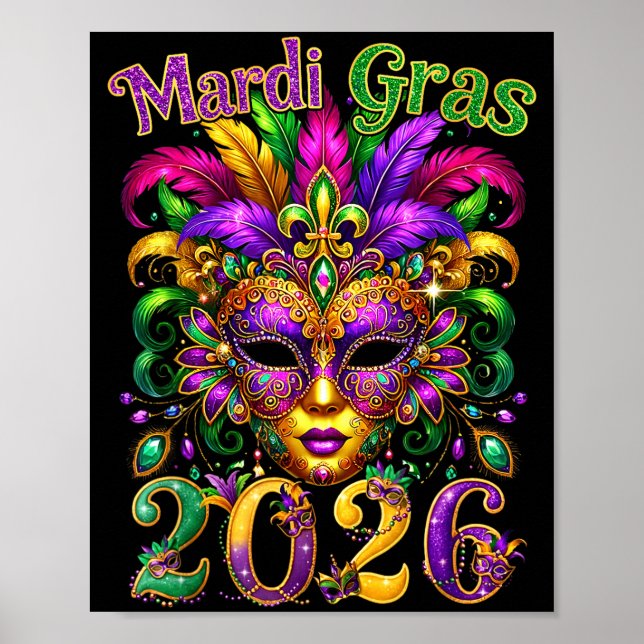 Happy Mardi Gras 2026 Jester Hat New Orleans Men W Poster (Vorne)