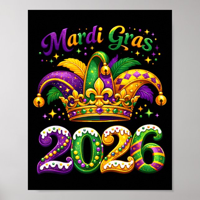 Happy Mardi Gras 2026 Jester Hat New Orleans Men W Poster (Vorne)