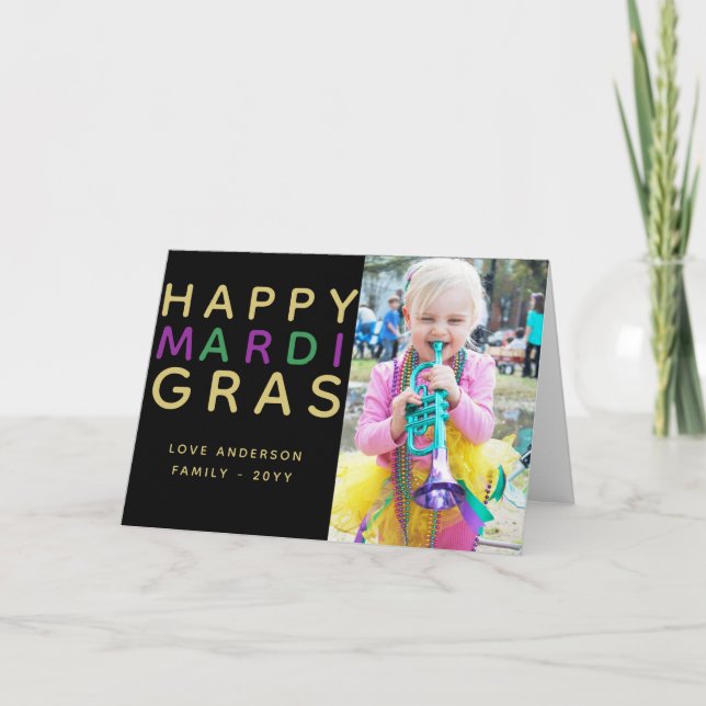 Happy Mardi Gras - ADD Family FOTO Card Karte (Vorderseite)
