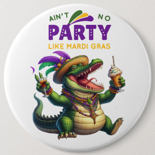 Happy Mardi Gras Alligator Button