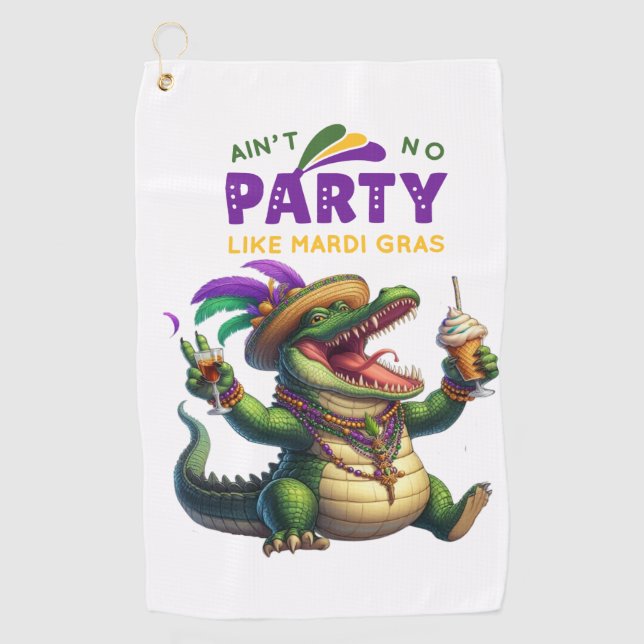 Happy Mardi Gras Alligator Golfhandtuch (Vorderseite)