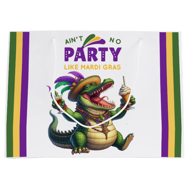 Happy Mardi Gras Alligator Große Geschenktüte (Vorderseite)