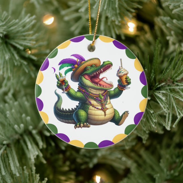 Happy Mardi Gras Alligator Keramik Ornament (Baum)