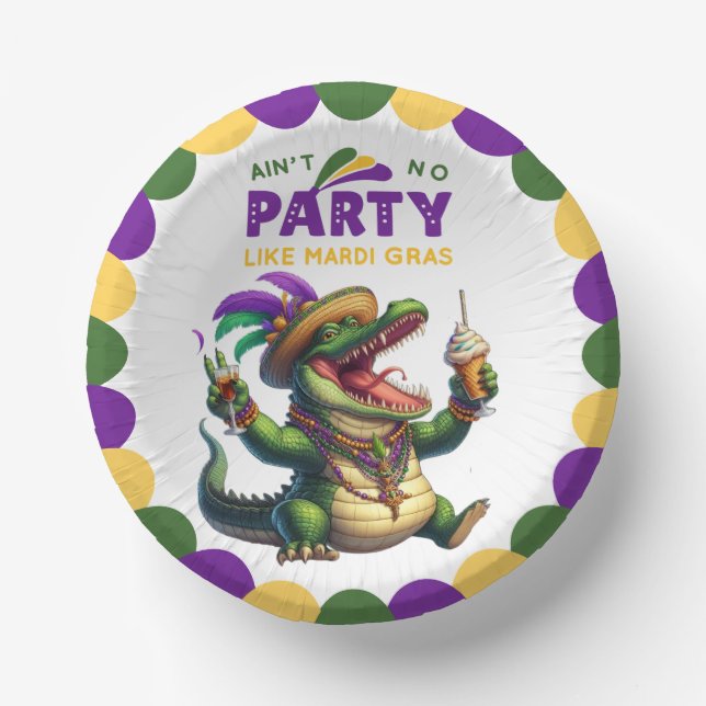 Happy Mardi Gras Alligator Pappteller (Vorderseite)