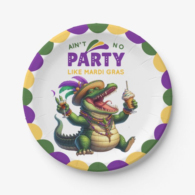 Happy Mardi Gras Alligator Pappteller (Vorderseite)