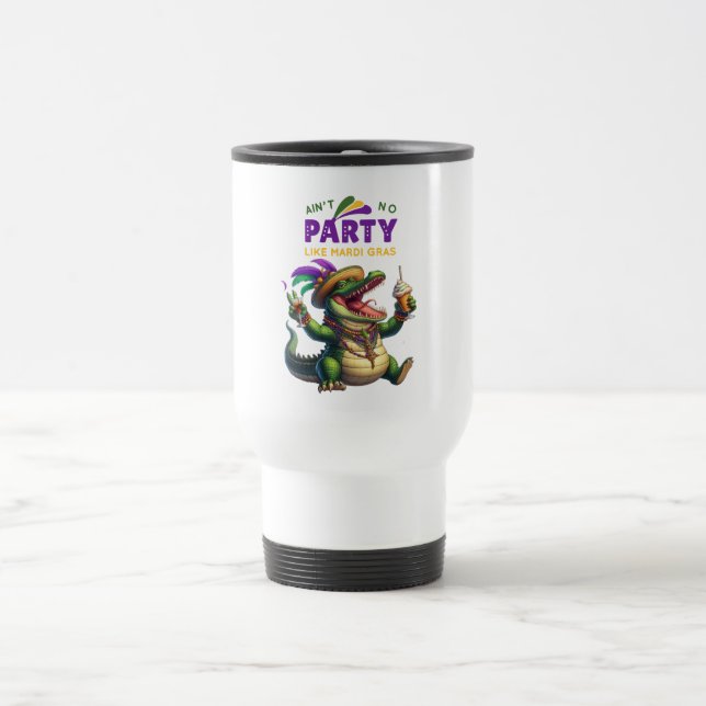 Happy Mardi Gras Alligator Reisebecher (Mittel)