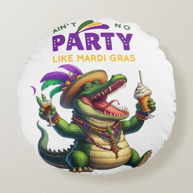 Happy Mardi Gras Alligator Rundes Kissen (Vorderseite)
