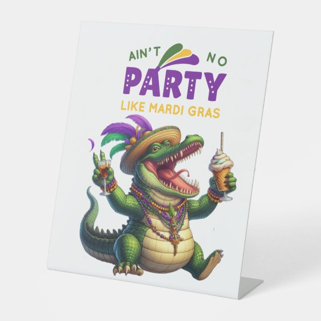 Happy Mardi Gras Alligator Sockelschild (Vorderseite)
