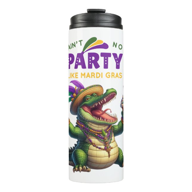 Happy Mardi Gras Alligator Thermosbecher (Vorderseite)