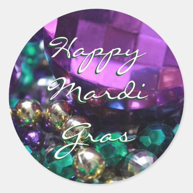 Happy Mardi Gras Bead Throws Custom Round Stickers (Vorderseite)