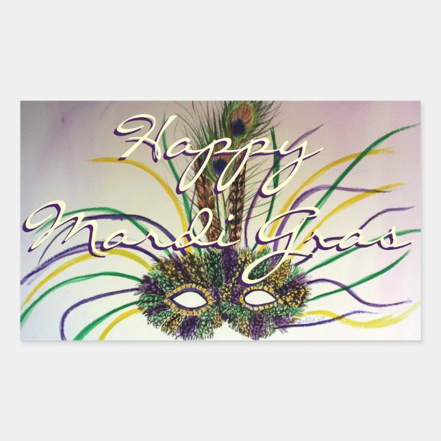 Happy Mardi Gras Bead Throws Feather Mask Stickers (Vorderseite)