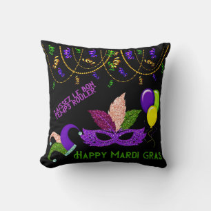 Happy Mardi Gras Beads Mask Celebration Kissen