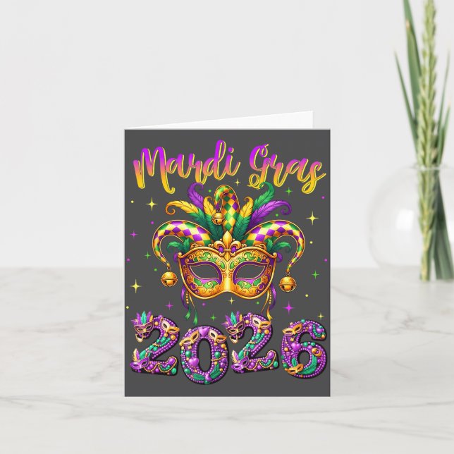 Happy Mardi Gras Carnival 2026 Jester Hat Men Wome Karte (Vorderseite)