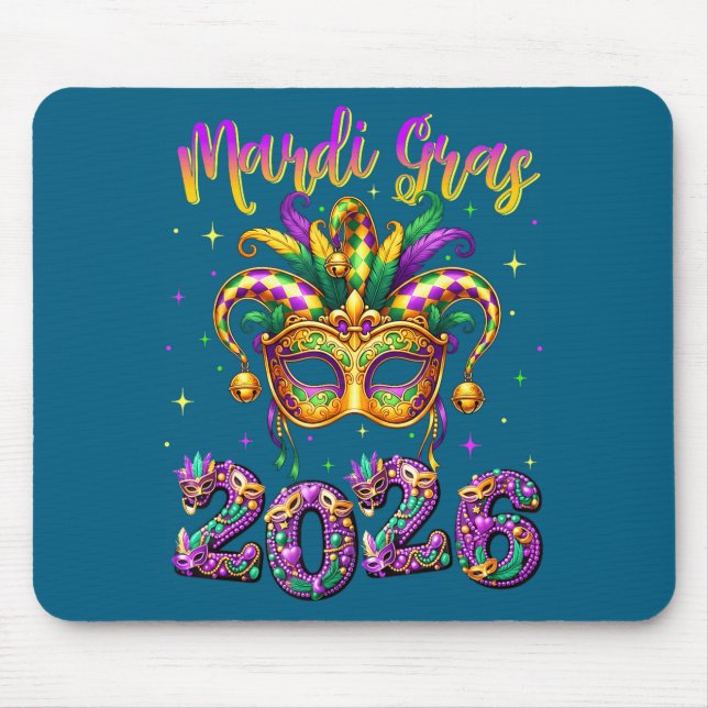 Happy Mardi Gras Carnival 2026 Jester Hat Men Wome Mousepad (Vorne)