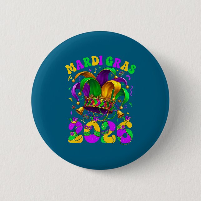 Happy Mardi Gras Carnival Mardi Gras 2026 Jester M Button (Vorderseite)