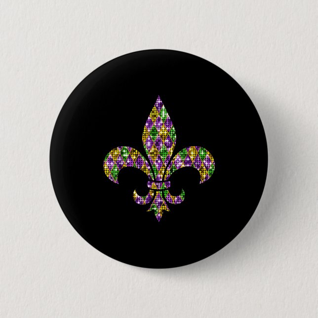 Happy Mardi Gras Carnival New Orleans Fleur De Lis Button (Vorderseite)
