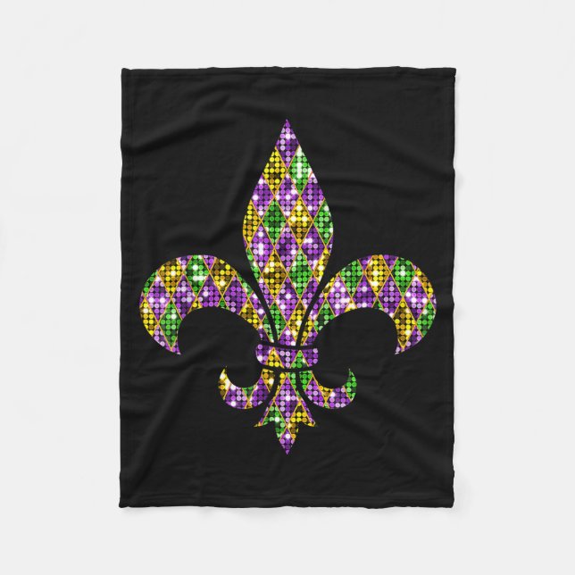 Happy Mardi Gras Carnival New Orleans Fleur De Lis Fleecedecke (Vorderseite)
