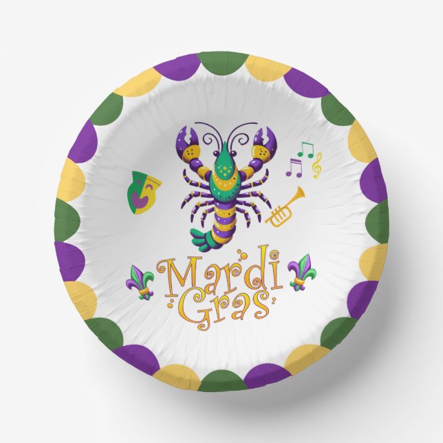 Happy Mardi Gras Crayfish Trompete Pappteller (Vorderseite)