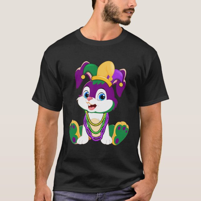 Happy Mardi Gras Cute Bunny Wearing Beads Jester H T-Shirt (Vorderseite)