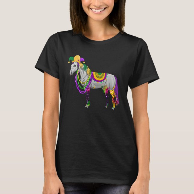Happy Mardi Gras Cute Horse Wearing Beads Jester H T-Shirt (Vorderseite)