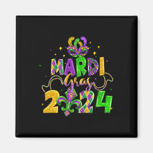 Happy Mardi Gras Fat Dienstag Beads Mask Jester Ha Magnet