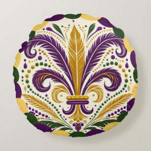 Happy Mardi Gras fleur-de-lis Rundes Kissen