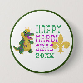 Happy Mardi Gras Gator King Button