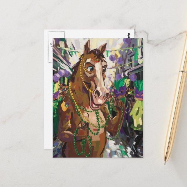 Happy Mardi Gras Horse Postkarte (Vorderseite/Rückseite Beispiel)