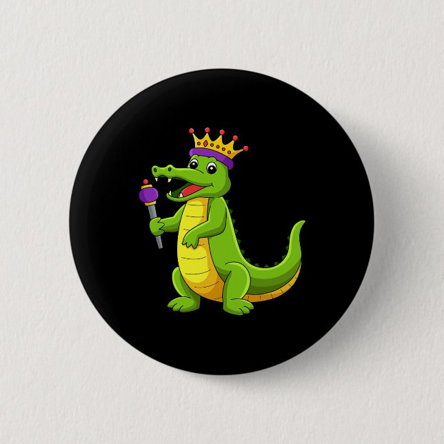 Happy Mardi Gras King Crocodile Funny Mardi Gras K Button (Vorderseite)