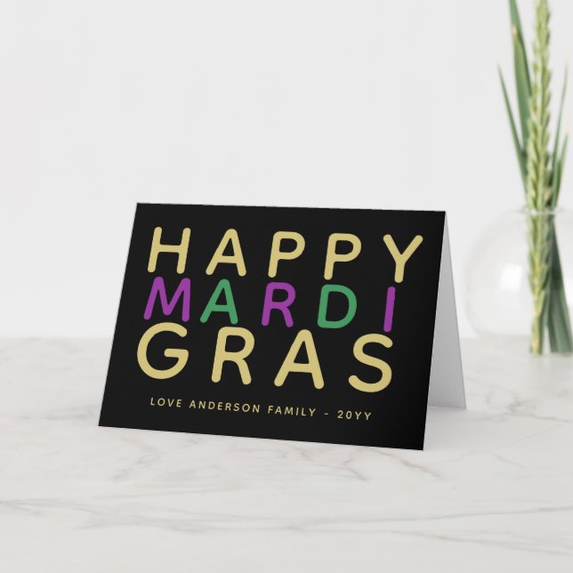 Happy Mardi Gras Lila Green Gold Personalisiert Karte (Vorderseite)