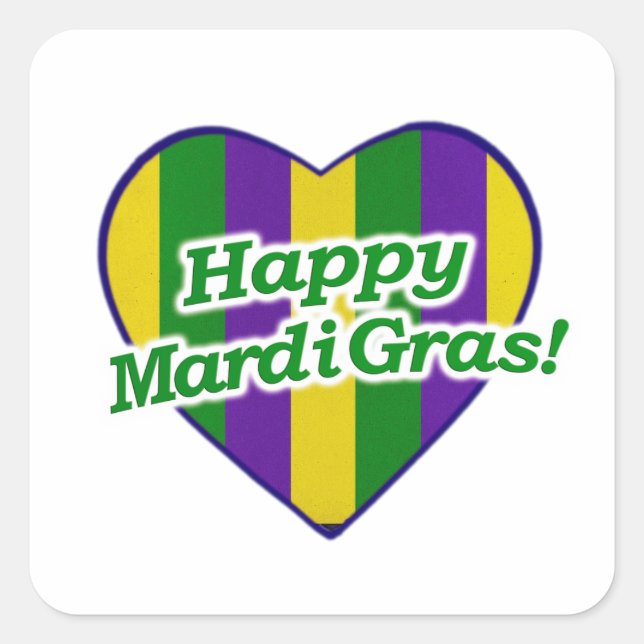 Happy Mardi Gras Logo Quadratischer Aufkleber (Vorderseite)