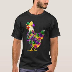 Happy Mardi Gras Niedlich Chicken Wearing Beads Je T-Shirt