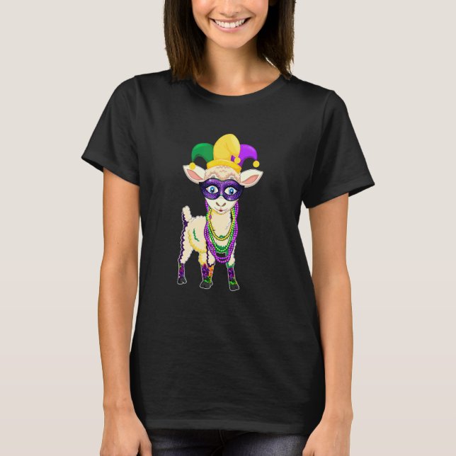 Happy Mardi Gras Niedlich Sheep Wearing Beads Jest T-Shirt (Vorderseite)